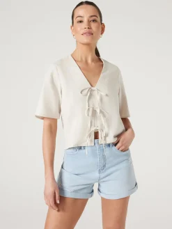 Fashion Jeanswest Demi Tie Front Top Sand