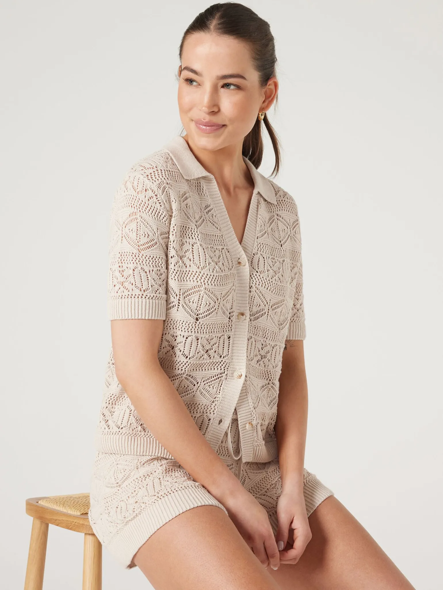 Flash Sale Jeanswest Halcyon Crochet Shirt Sand
