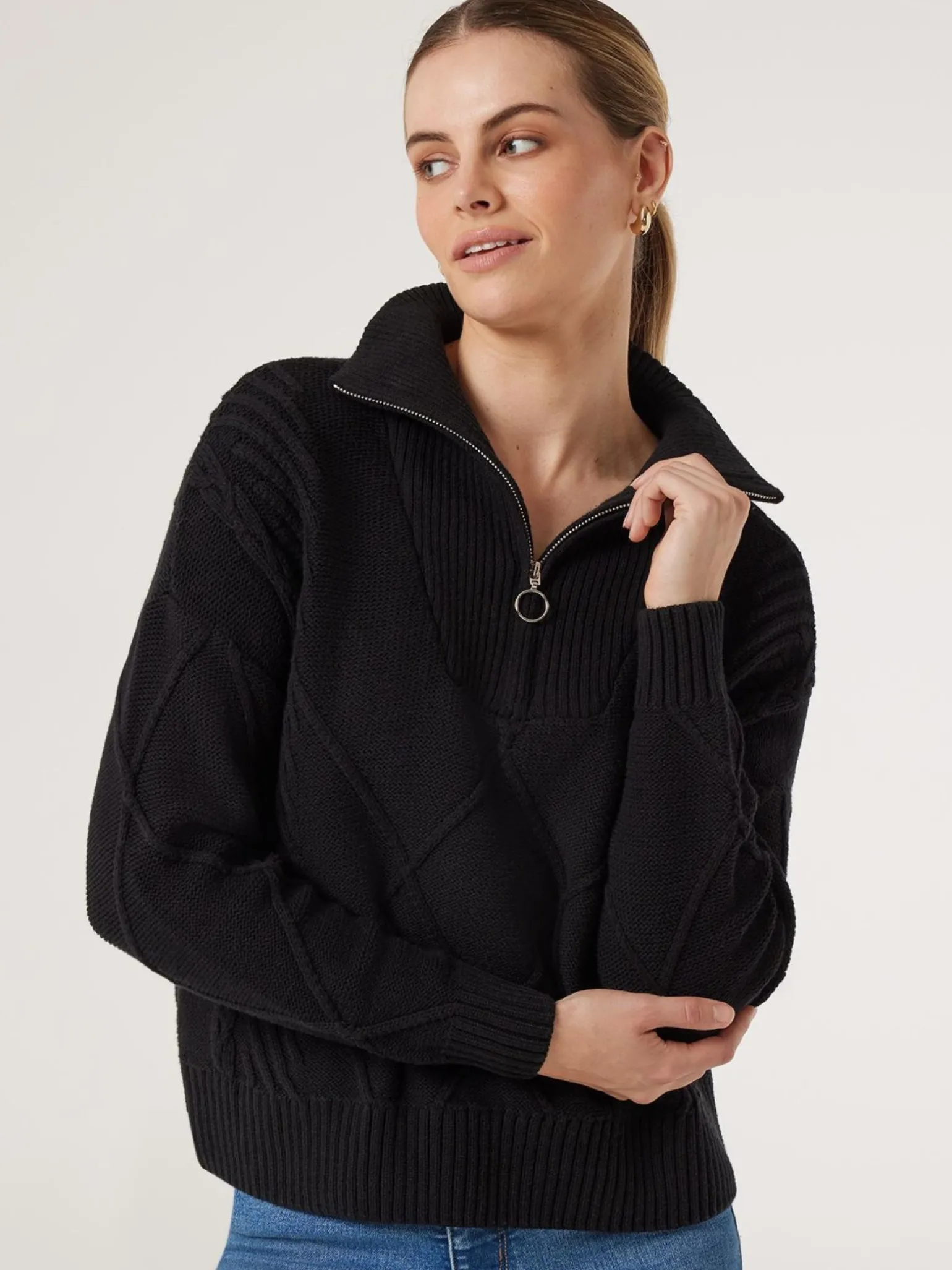 Clearance Jeanswest Opal Half Zip Knit Black