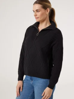 Clearance Jeanswest Opal Half Zip Knit Black