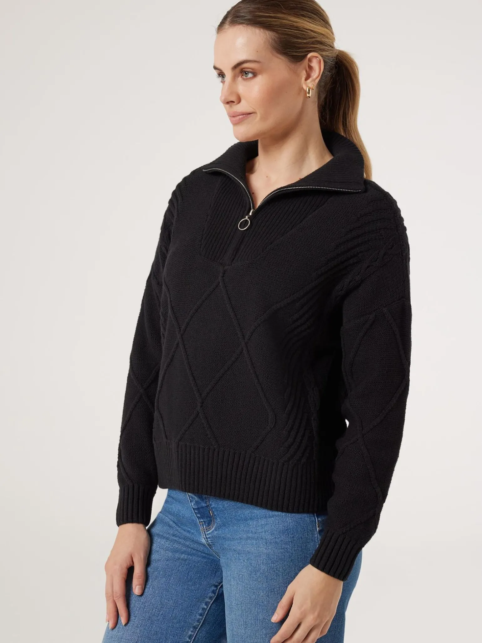 Clearance Jeanswest Opal Half Zip Knit Black
