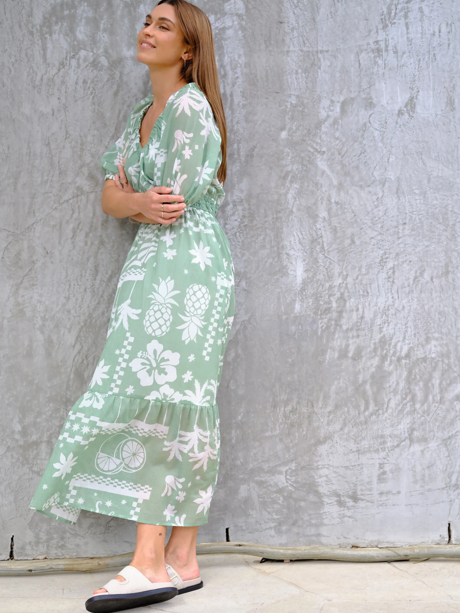 Sale Jeanswest Shiloh Peasant Dress Green